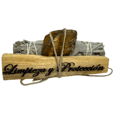 Pacote de Sálvia Branca, Palo Santo e Olho de Tigre - Empacotado com Minerais - Kit de Limpeza e Proteção HOSTENATURA