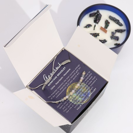 Świeca zodiaku Bliźnięta z bransoletką z kamieniami szlachetnymi - Świeca sojowa z bransoletką cytryn, Kwarc różowy, Kamień księ