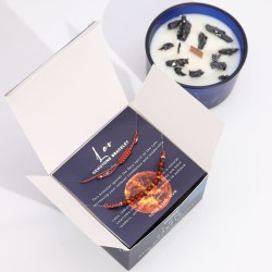 Candela Zodiacale Leone con Bracciale Pietre Preziose - Candela di Soia con Occhio di Tigre e Bracciale Corallo - 22h