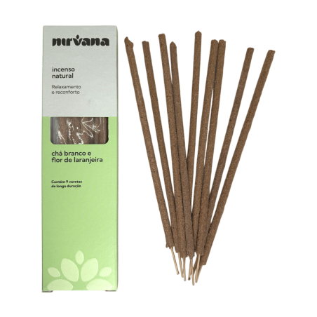 Incenso Natural de Chá Verde e Flor de Laranjeira Nirvana Brasil Relaxamento e Conforto - 9 palitos artesanais - Fabricado no Br