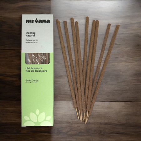 Incenso Natural de Chá Verde e Flor de Laranjeira Nirvana Brasil Relaxamento e Conforto - 9 palitos artesanais - Fabricado no Br