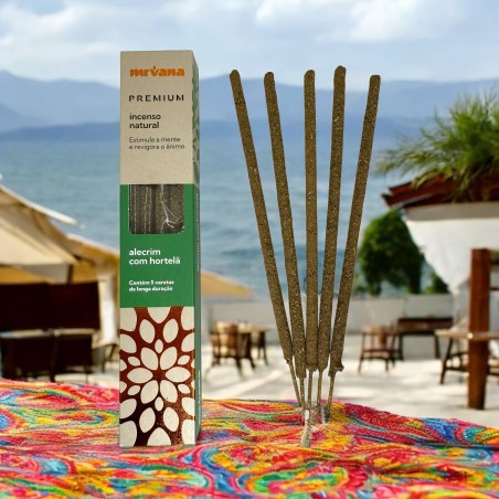 Incenso Premium Nirvana Brasil Alecrim & Menta Estimula a Mente - 5 Varetas Artesanais Grossas - Feito no Brasil
