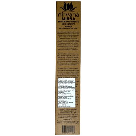 Incenso de Mirra Premium Nirvana Brasil Balance Mind and Spirit - 5 palitos grossos feitos à mão - Feito no Brasil