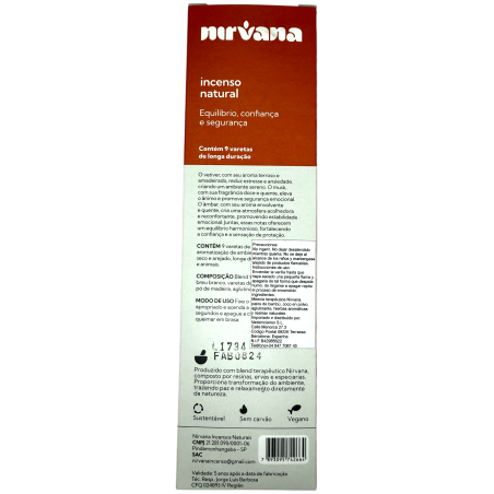 Natürliche Nirvana Brasilien Vetiver, Moschus und Amber Räucherstäbchen Balance und Selbstvertrauen - 9 handgemachte Stäbchen -