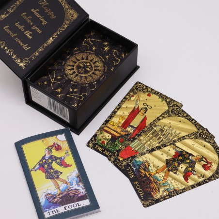 Tarot med guldfolie Låt magin börja - Presentask med bok och 78 illustrerade kort