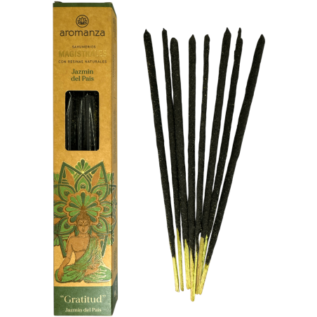 Incenso Magistral Jasmim do País Incenso Aromanza Argentina 8 barras grossas com Resinas Naturais - Gratidão