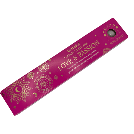 Goloka Rökelse Manifestationer Kärlek och Passion Rosa Rökelse med Rosenkvarts Mineral - 15gr.