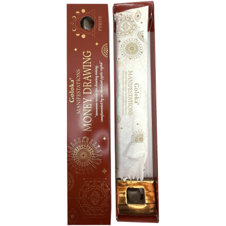 Incenso Manifestações Goloka Atrai Incenso Dinheiro Canela com Mineral Pirita - 15gr.