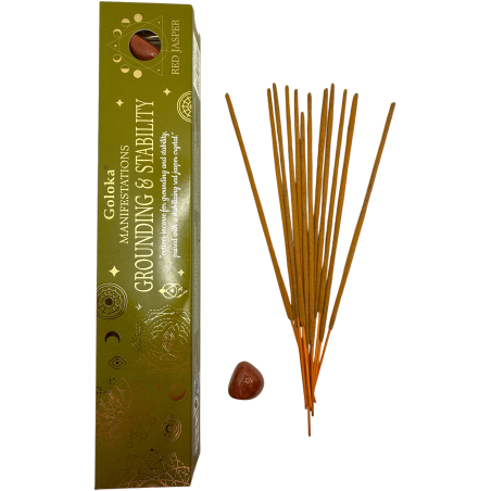 Incienso Goloka Manifestacions Estabilitat i Aterratge Incienso Vetiver amb Mineral de Jaspe Rojo - 15gr.
