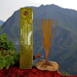 Incenso Goloka Manifestazioni Stabilità e Atterraggio Incenso Vetiver con Diaspro Rosso Minerale - 15gr.