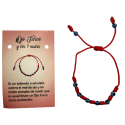 7 Knots Rött Armband med Turkiskt Öga HOSTENATURA - Mot det onda ögat och negativa energier