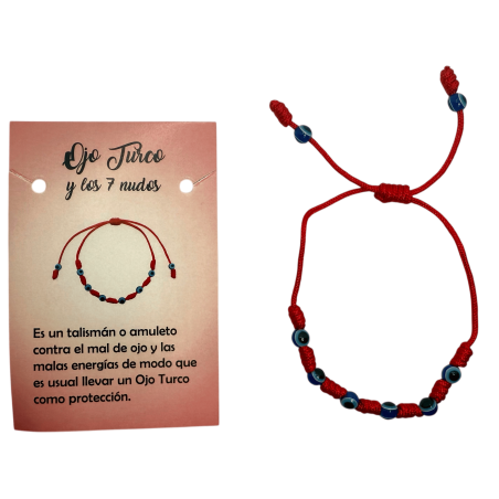 7 Knots Red Bracelet with Turkish Eye HOSTENATURA - Against the evil eye and negative energies