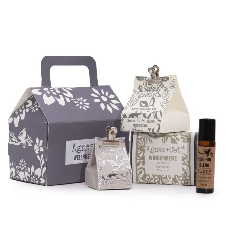Agnes & Cat Lake Breeze Wellbeing Geschenkset - Handgemachte Seife, festes Shampoo, Lippenbalsam und Roll-on-Öl