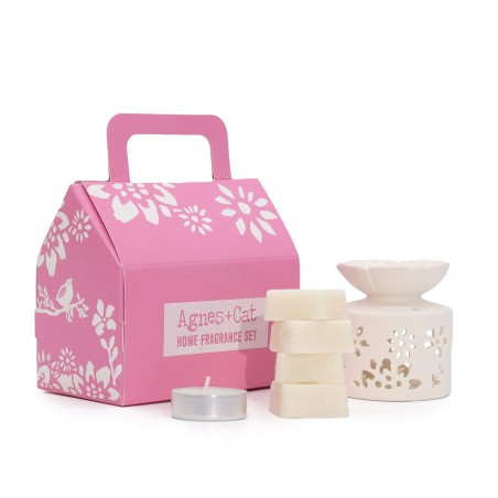 Agnes & Cat Set Regalo Fragranza Tè e Rose - Brucia Olio, Cere Aromatiche e Candele da Tè