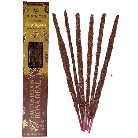 Rote Bio-Früchte und königliche Rose mit Rosenblättern Aromanza Argentina - 6 natürliche Stäbchen - Empowerment