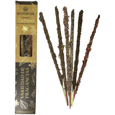 Sahumeri Orgànic Varietat de Fragàncies amb Herbes, Flors i Closques Aromanza Argentina - 6 varetes - 6 Sensacions