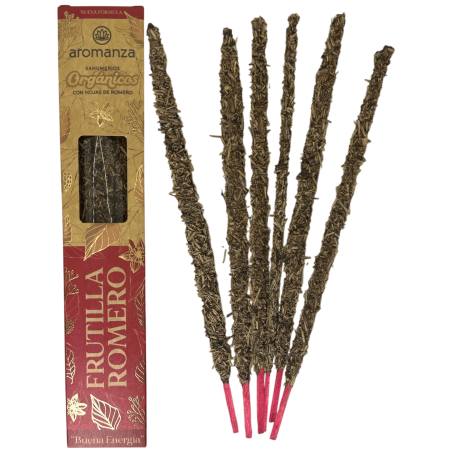 Bio Erdbeer und Rosmarin Räucherei mit Rosmarinblättern Aromanza Argentina - 6 natürliche Sticks - Good Energy