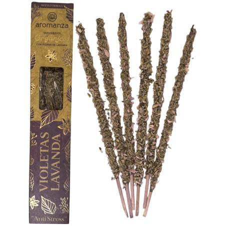 Biologische Viooltjes en Lavendel Rook met Lavendel Bloemen Aromanza Argentina - 6 natuurlijke stokjes - Anti Stress