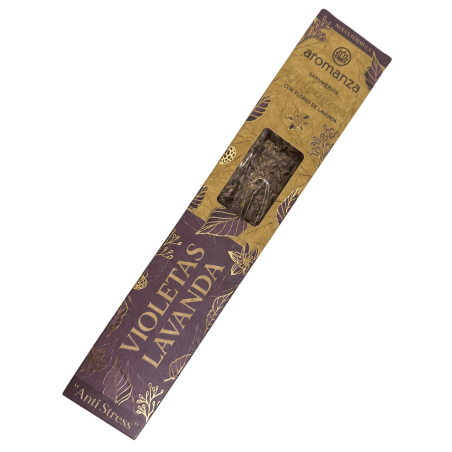Sahumerio Orgánico Violetas y Lavanda con Flores de Lavanda Aromanza Argentina - 6 varillas naturales - Anti Stress