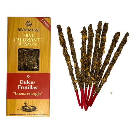 Incienso Mini Palo Santo Buena Onda con Dulce Frutillas Aromanza Argentina - 8 Sahumerios 40min duración - Buena Energía