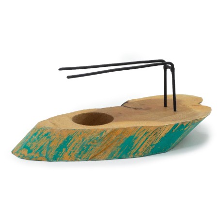 Cremador de Pal Sant Fusta de Gamel Rentada en Verd - 22x9,5cm - Fet a Mà a Indonèsia