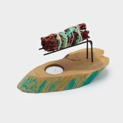Arzător pe lemne Palo Santo de la Gamel spălat în verde - 22x9,5cm - realizat manual în Indonezia