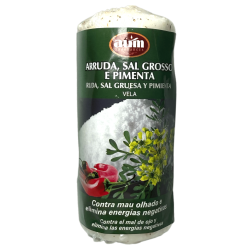 Vela Ruda, Sal Gruesa i Pebre AUM Fragrances 12x4,8cm - 170gr. 16h. - Contra Mal d'Ull i Elimina Energies Negatives