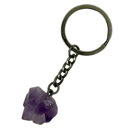 Amethyst Flower Raw Mineral Keychain - Calm, Purification, Protection and Concentration