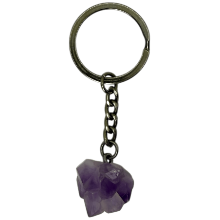Amethyst Flower Raw Mineral Keychain - Calm, Purification, Protection and Concentration