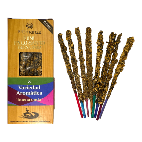 Mini Palo Santo Räucherstäbchen Buena Onda Aromatische Sorte Argentinien - 8 Sahumerios 40min Dauer - Buena Onda