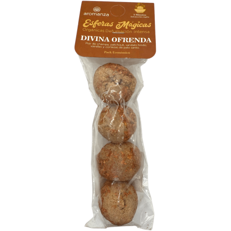 Esferas Mágicas Divina Ofrenda Aromanza Argentina - 4 bombitas defumación Flor Champa, Pachulí, Sandalo, Vainilla y Palo Santo