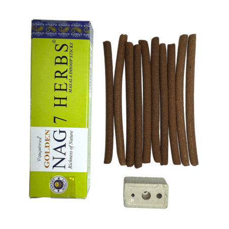GOLDEN NAG Räucherstäbchen Dhoop 7 Kräuter - Masala Dhoop Sticks - 1 Packung mit 10 Riegeln