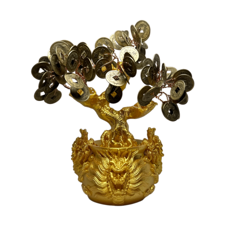 Árbol de la Abundancia Resina 7x11x18cm con monedas del I Ching - Feng Shui Decoración Atrae Dinero