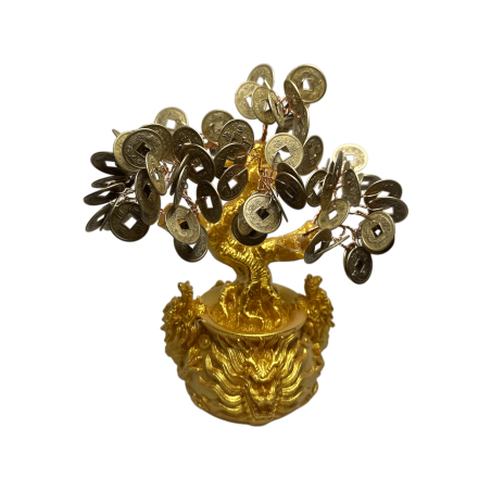 Albero dell'Abbondanza in Resina 7x11x18cm con Monete I Ching - La decorazione Feng Shui attira denaro