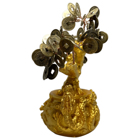 Árbol de la Abundancia Resina 7x11x18cm con monedas del I Ching - Feng Shui Decoración Atrae Dinero