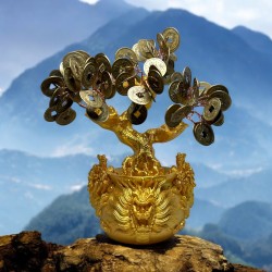 Árbol de la Abundancia Resina 7x11x18cm con monedas del I Ching - Feng Shui Decoración Atrae Dinero