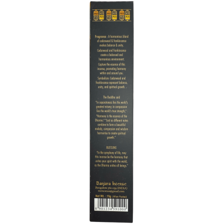 Buddha Incense Harmony BANJARA - 1 Pack of 15gr Cedar Incense and Frankincense Masala