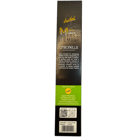 Incenso alla Citronella Gratitudine Manifest SREE VANI - Incenso Naturale Artigianale - 4 barre spesse Qualità Extra