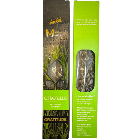 Incenso de Citronela Gratitude Manifest SREE VANI - Incenso Natural Feito à Mão - 4 barras grossas Qualidade extra