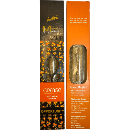 Incienso Naranja Oportunidad Manifest SREE VANI - Incienso Natural Orgánico Artesanal - 4 barritas gruesas calidad Extra
