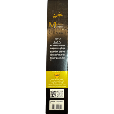 Incenso Alegr Manifest Lemongrass SREE VANI - Incenso Naturale Biologico Fatto A Mano - 4 Bastoncini Spessi Extra Quality