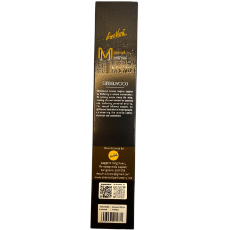 Encens Bois de Santal Passion Manifest SREE VANI - Encens Artisanal Bio Naturel - 4 bâtonnets épais extra qualité