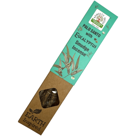 Tămâie naturală Palo Santo și Eucalipt NAMASTE INDIA Inspirat de Pământ - Cutie de 25gr de tămâie organică