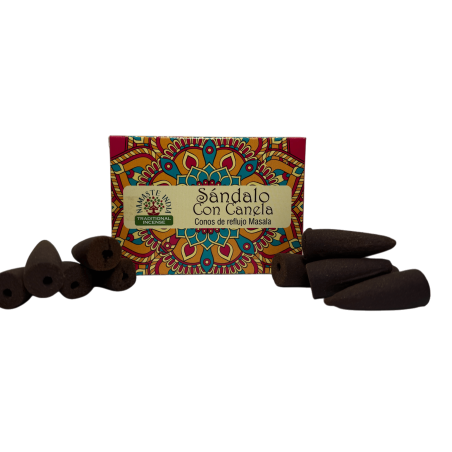 Sandalwood Reflux Cones with Cinnamon NAMASTE INDIA - 10 blackflow incense cones