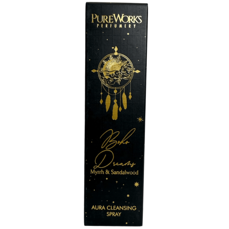 Spray Ambientador Esotérico Bohemian Dreams PureWorks Boho Dreams Myrrh e Sândalo Aura Spray de Limpeza 100ml.