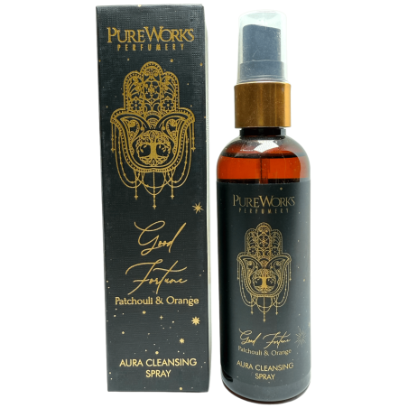 Spray Assainisseur d’Air Ésotérique Good Fortune PureWorks Good Fortune Aura Spray Nettoyant Patchouli et Orange 100ml.