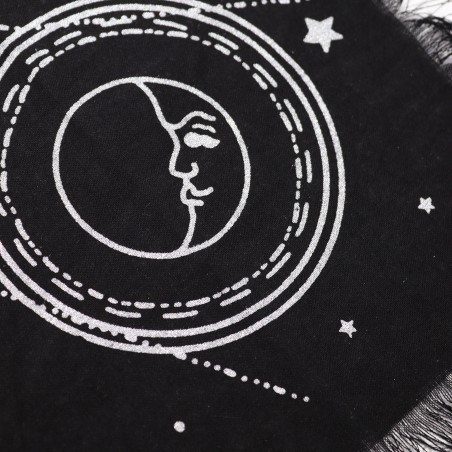 Toalha de Altar com Franjas Esotéricas Lua e Sol - 50x50cm