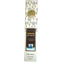 Incienso orgánico Bienestar Blissful Blends Vijayshree Palo Santo, Lavanda y Mirra - Cajita de 25gr.