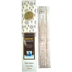 Incienso orgánico Bienestar Blissful Blends Vijayshree Palo Santo, Lavanda y Mirra - Cajita de 25gr.