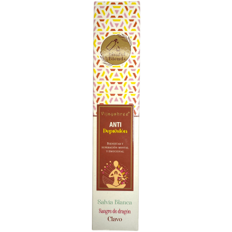 Blissful Blends Vijayshree Sauge blanche, Sang de dragon et clou de girofle Encens Bio Anti-Dépression - Boîte de 25gr.